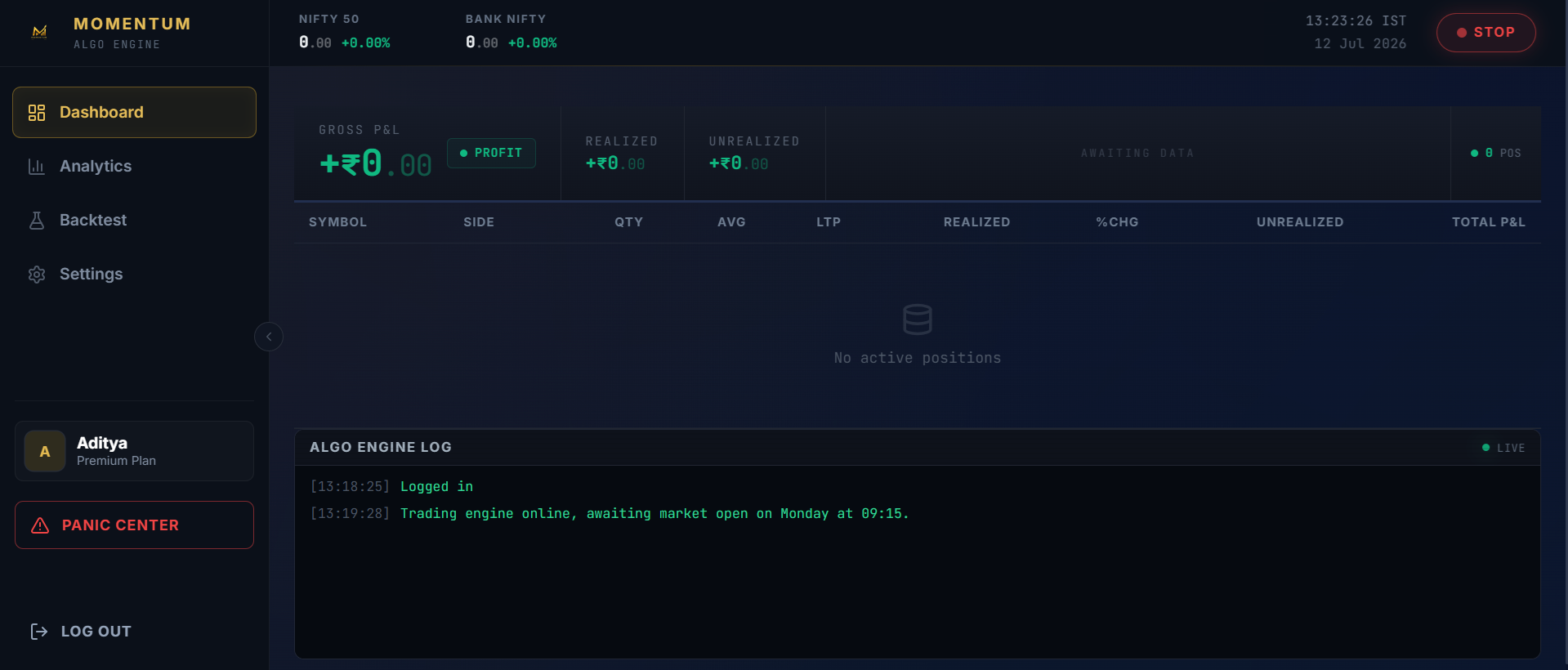 Momentum Algo Engine Dashboard